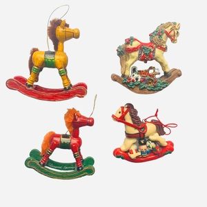 Vintage Rocking Horse Christmas Ornaments Lot of Four